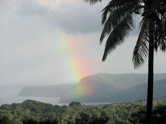 Rainbow from viewpoint on waterfall trail
